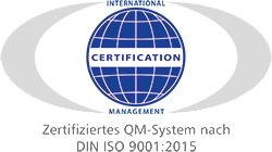 Siegel: Zertifiziertes QM-System nach DIN ISO 9001:2015